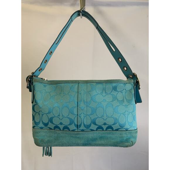 Coach East West Duffle Soho Shoulder Bag Hand Signature blue Leather 9363 Used - Picture 2 of 12